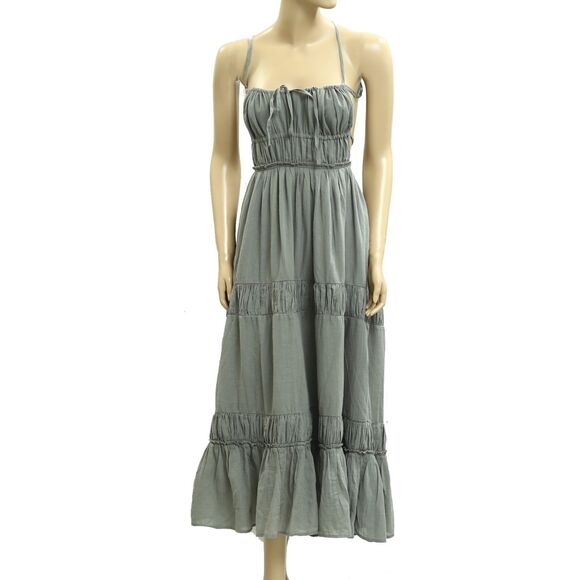 Free People Free-est Taking Sides Maxi Dress Tiered Halter Cotton S New 283135 - Picture 5 of 9